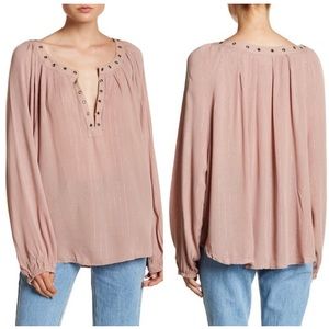 Emory Park Metallic Stripe Grommet Blouse